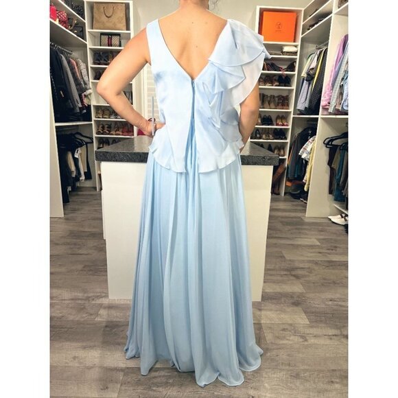 NWT Badgley Mischka Georgette Blue Silk Formal Gown $795 - Picture 7 of 9
